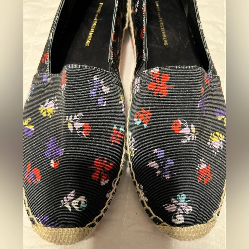 Diane Von Furstenberg Black Floral Espadrille Flats Shoes Women's‎ 9M